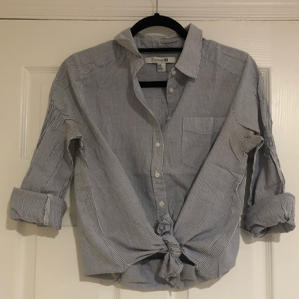 Blue & White Striped Button-Down